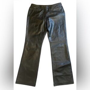 Black Leather Pants 12 Lined Flat Front Straight Leg Metro Style Genuine Real